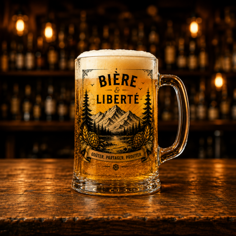 Chope à bière en verre givrée liberté